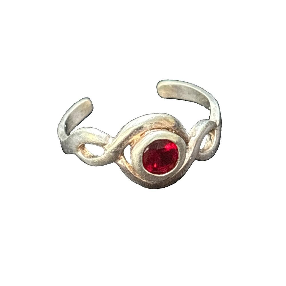 Sterling Silver Toe Ring / ToeRing With Pink - Red Gemstone 925 Silver - Picture 2 of 9